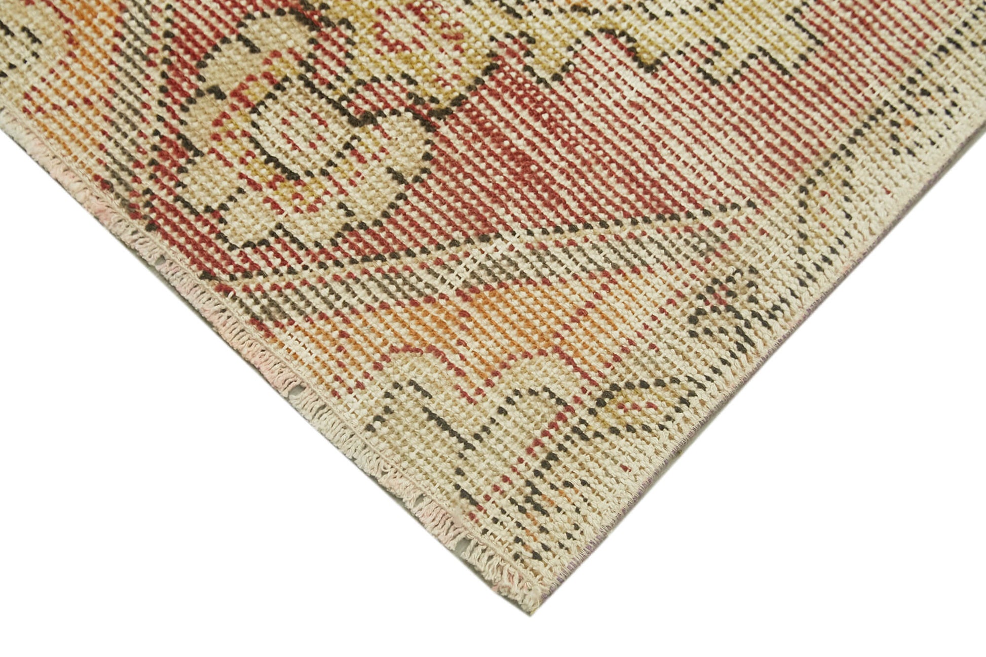 Overdyed Vintage Bej Eskitme Pamuk Yün El Dokuma Halısı 44x79 Agacan