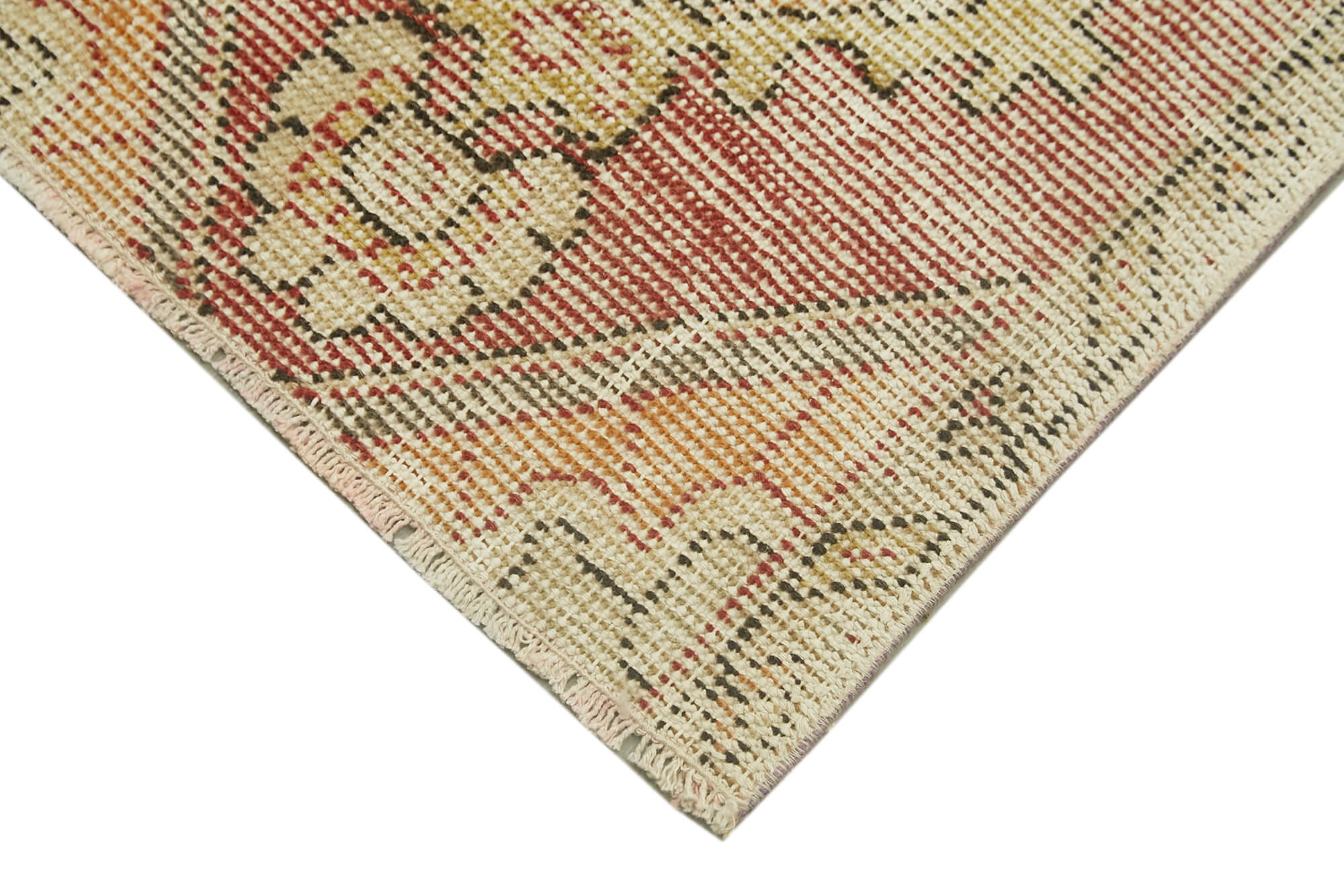 Overdyed Vintage Bej Eskitme Pamuk Yün El Dokuma Halısı 44x79 Agacan