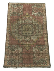 Overdyed Vintage Kırmızı Eskitme Pamuk Yün El Dokuma Halısı 42x89 Agacan