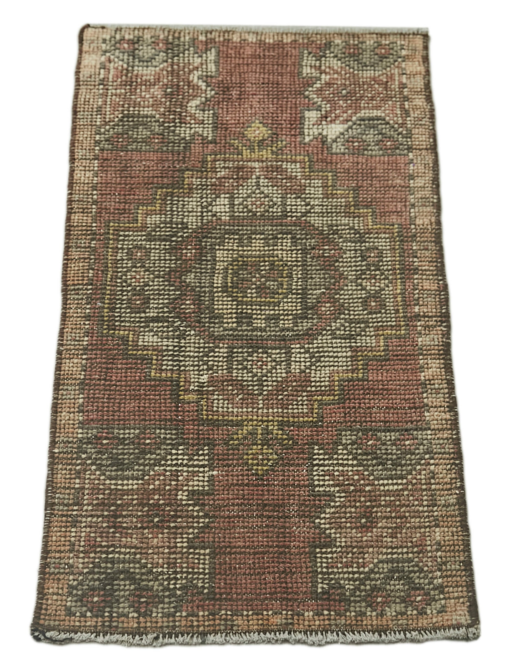 Overdyed Vintage Kırmızı Eskitme Pamuk Yün El Dokuma Halısı 42x89 Agacan