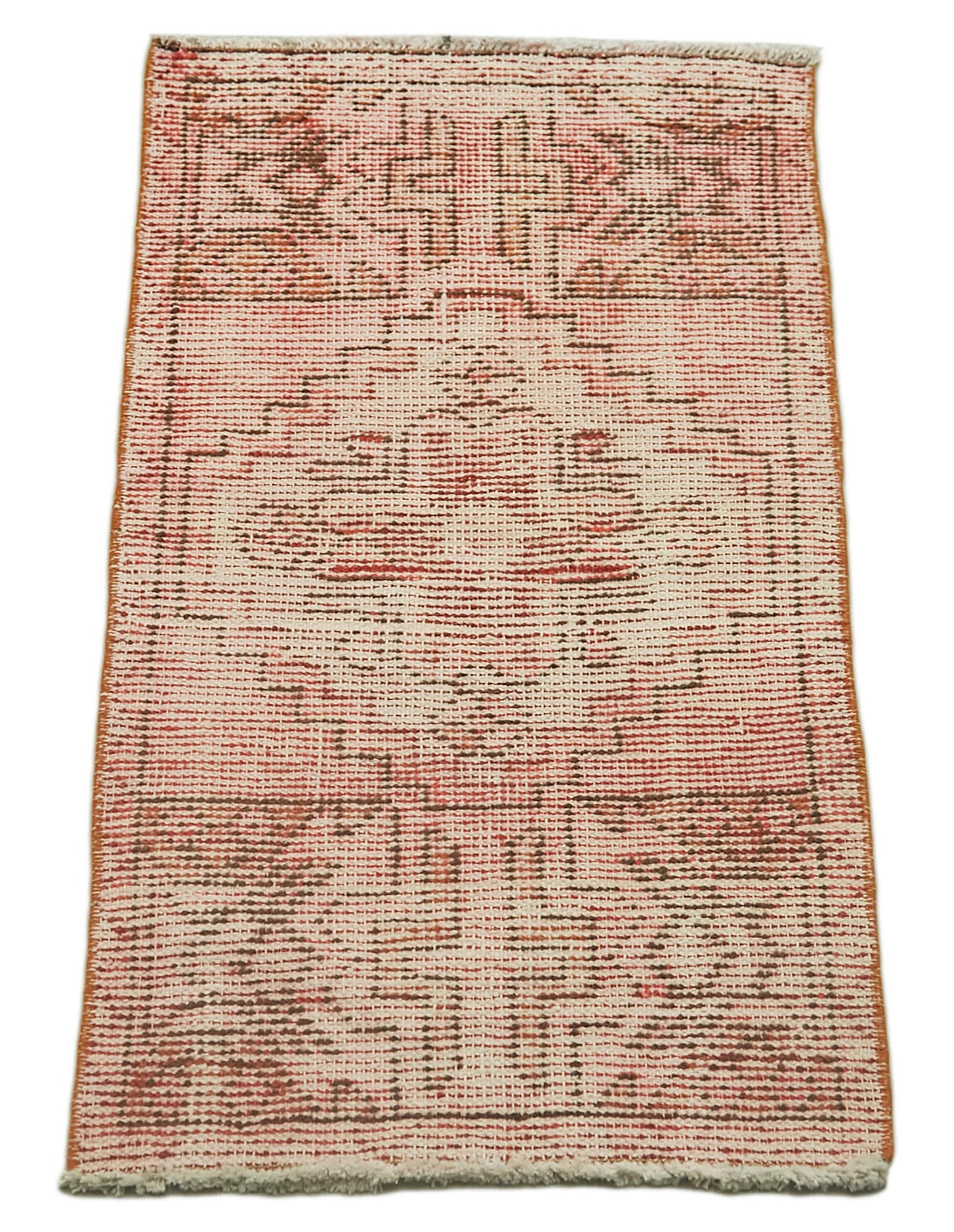 Overdyed Vintage Kırmızı Eskitme Pamuk Yün El Dokuma Halısı 44x87 Agacan