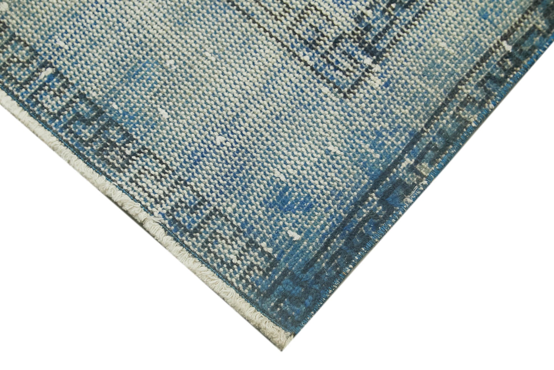 Overdyed Vintage Mavi Eskitme Pamuk Yün El Dokuma Halısı 63x118 Agacan