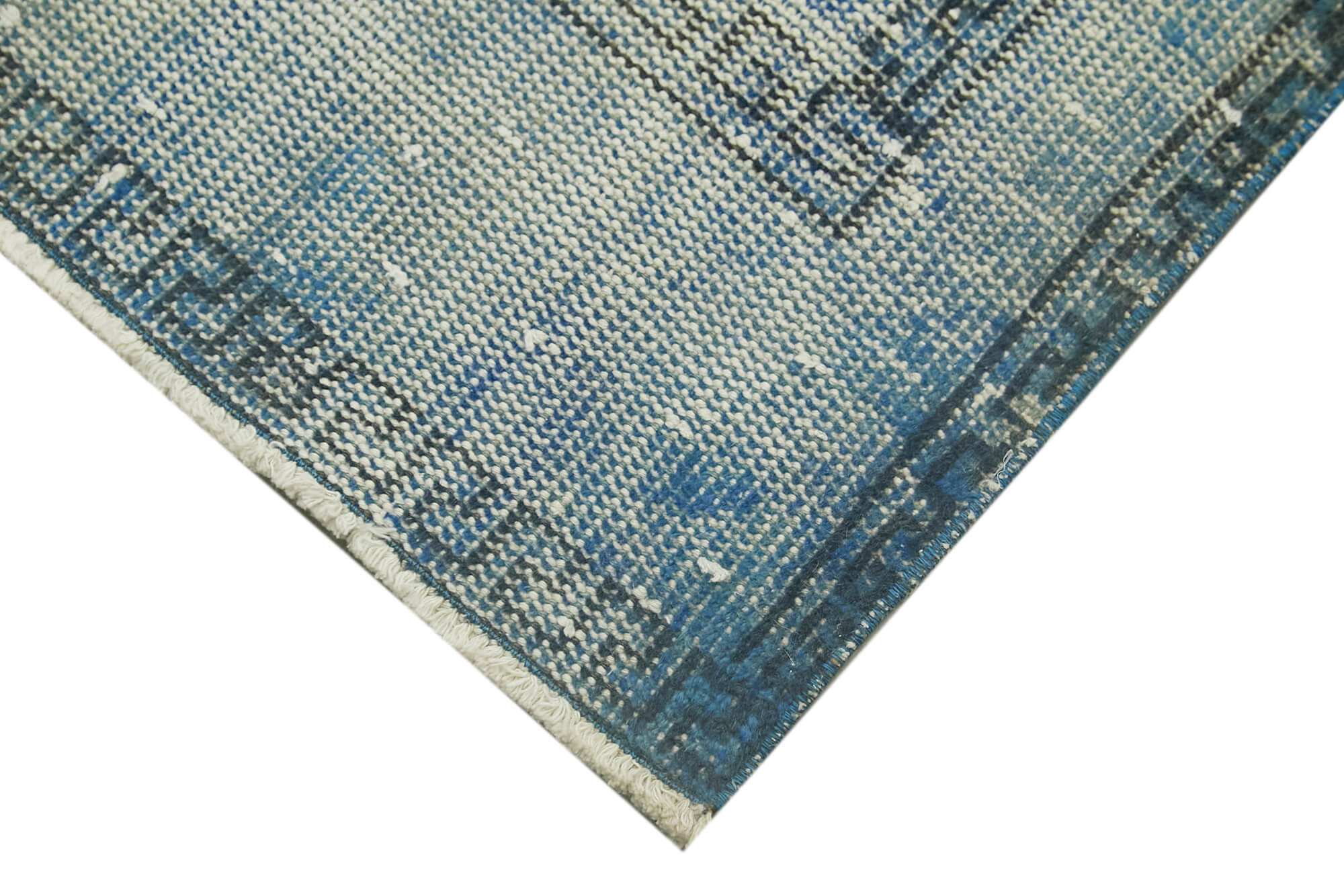 Overdyed Vintage Mavi Eskitme Pamuk Yün El Dokuma Halısı 63x118 Agacan