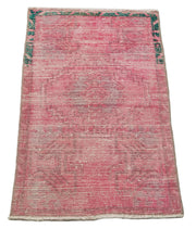 Overdyed Vintage Pembe Eskitme Pamuk Yün El Dokuma Halısı 45x82 Agacan