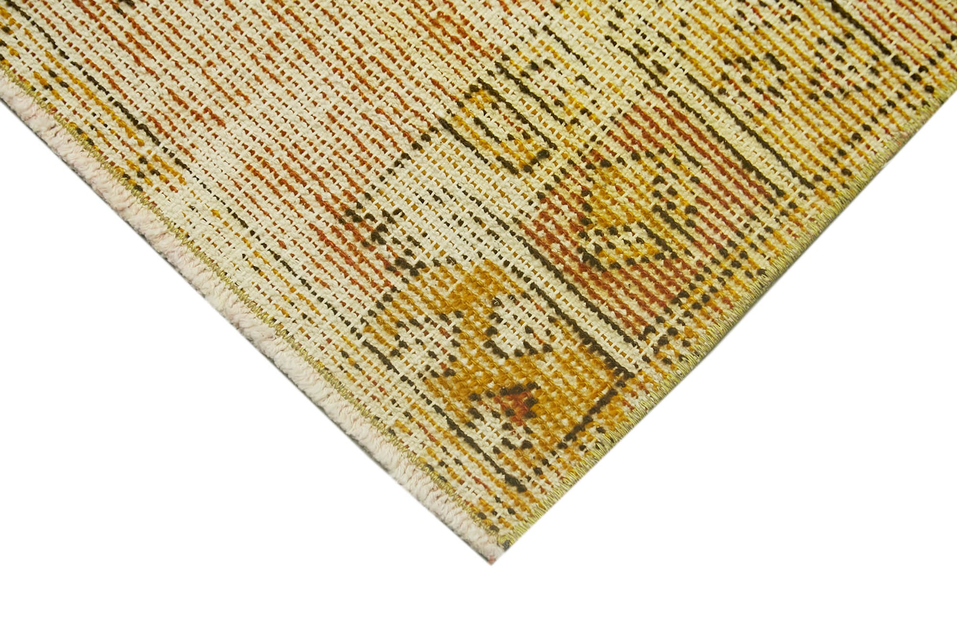 Overdyed Vintage Sarı Eskitme Pamuk Yün El Dokuma Halısı 45x88 Agacan