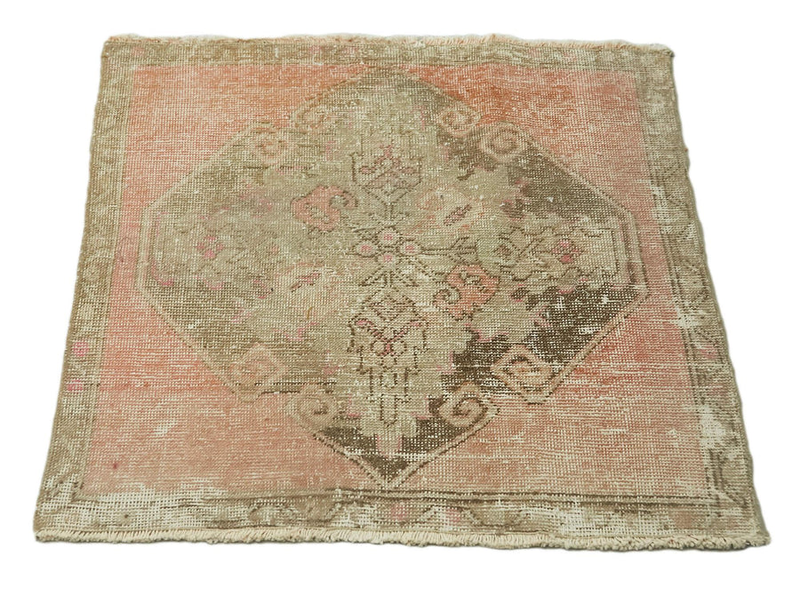 Overdyed Vintage Bej Eskitme Pamuk Yün El Dokuma Halısı 72x74 Agacan