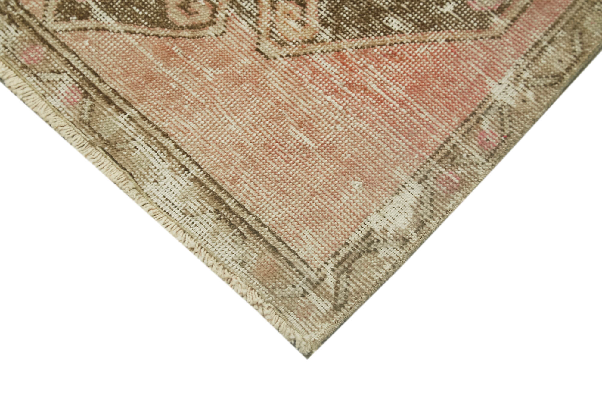 Overdyed Vintage Bej Eskitme Pamuk Yün El Dokuma Halısı 72x74 Agacan