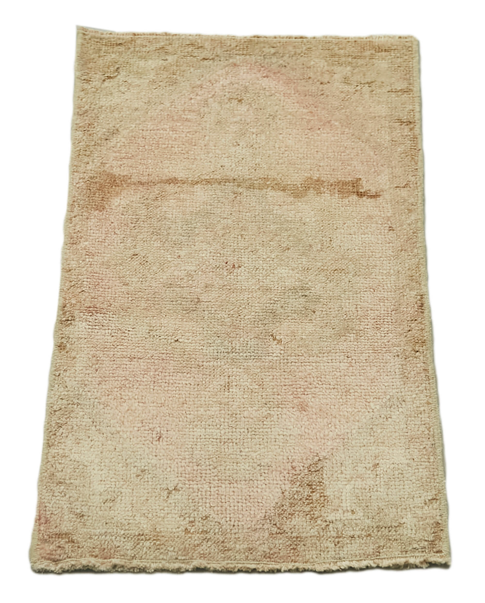 Overdyed Vintage Bej Eskitme Pamuk Yün El Dokuma Halısı 42x82 Agacan