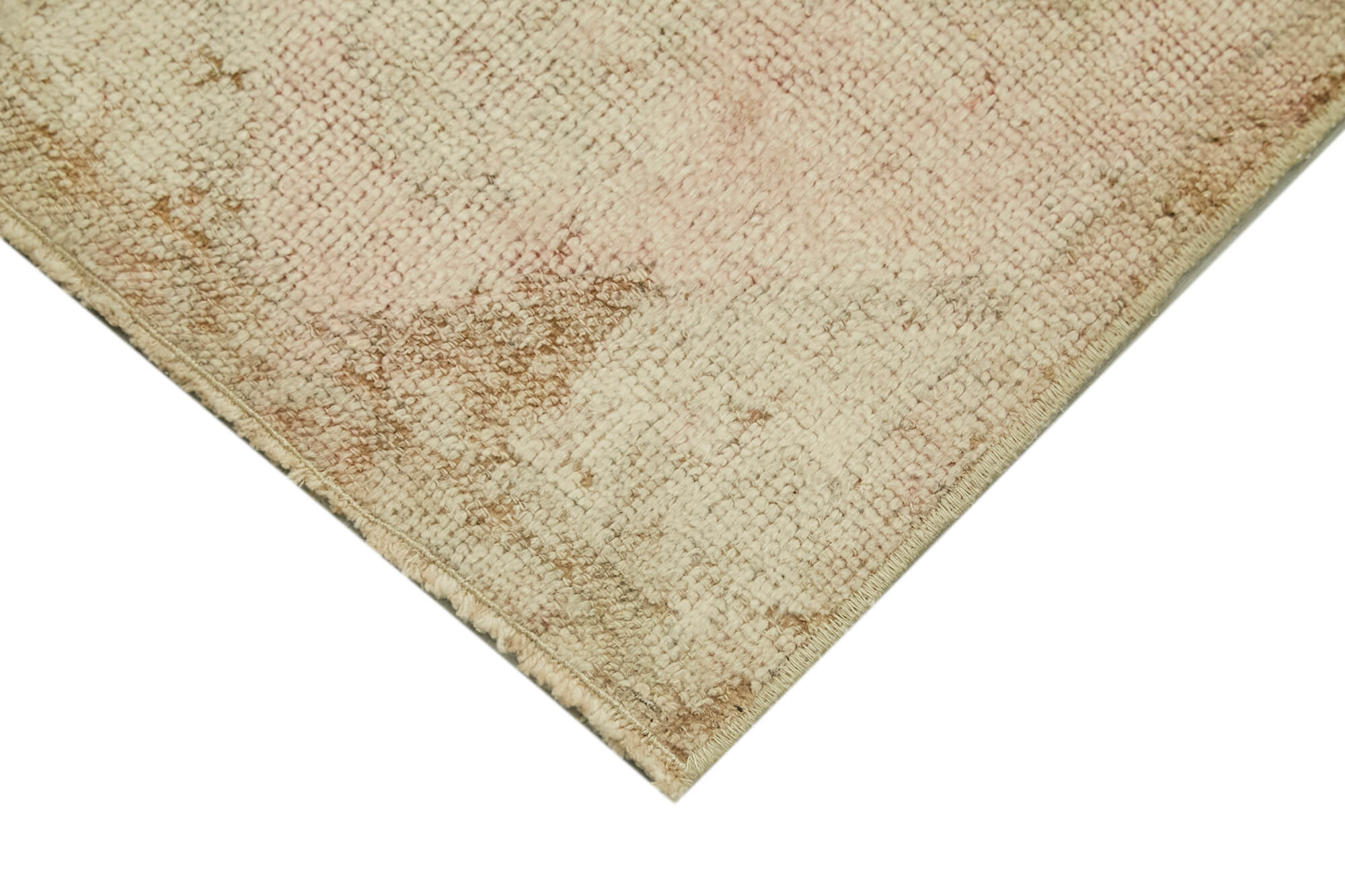 Overdyed Vintage Bej Eskitme Pamuk Yün El Dokuma Halısı 42x82 Agacan