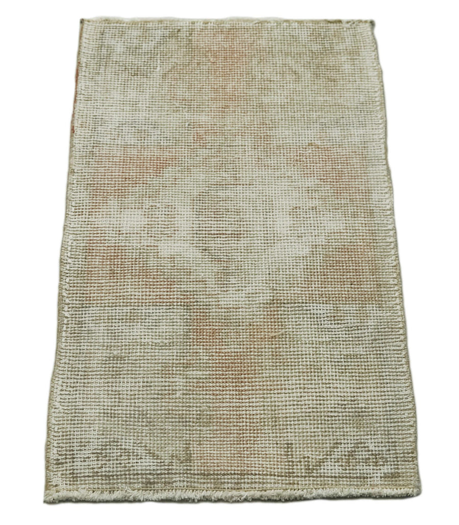 Overdyed Vintage Bej Eskitme Pamuk Yün El Dokuma Halısı 43x82 Agacan