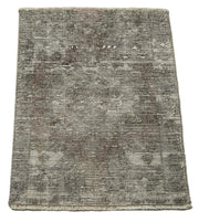Overdyed Vintage Gri Eskitme Pamuk Yün El Dokuma Halısı 44x65 Agacan