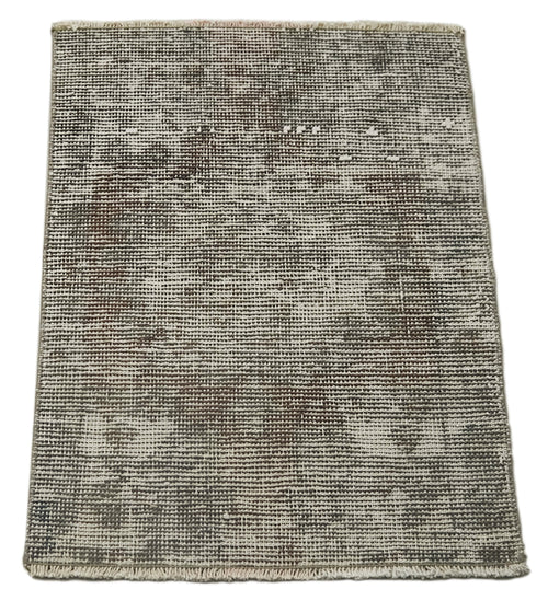 Overdyed Vintage Gri Eskitme Pamuk Yün El Dokuma Halısı 44x65 Agacan