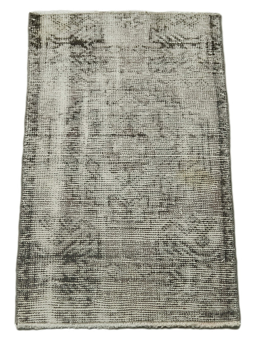 Overdyed Vintage Gri Eskitme Pamuk Yün El Dokuma Halısı 43x83 Agacan