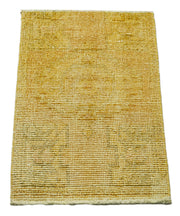 Overdyed Vintage Sarı Eskitme Pamuk Yün El Dokuma Halısı 45x77 Agacan