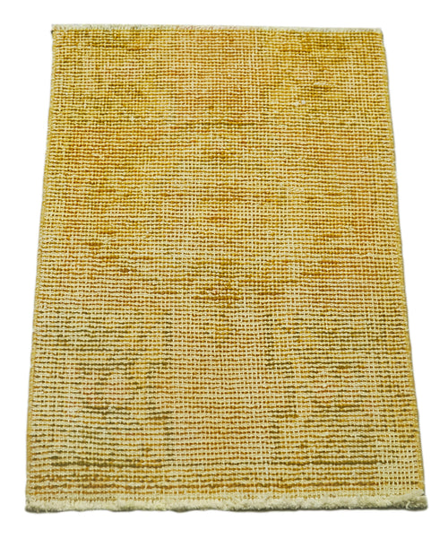 Overdyed Vintage Sarı Eskitme Pamuk Yün El Dokuma Halısı 45x77 Agacan