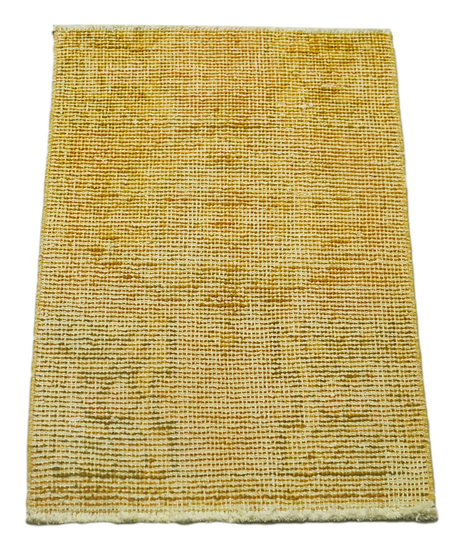 Overdyed Vintage Sarı Eskitme Pamuk Yün El Dokuma Halısı 45x77 Agacan