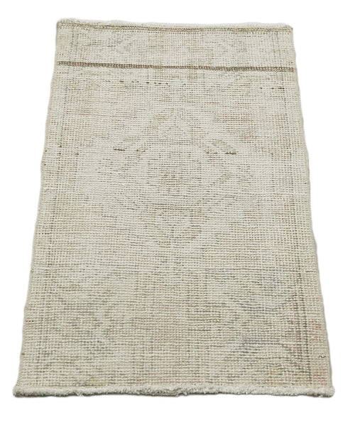 Overdyed Vintage Bej Eskitme Pamuk Yün El Dokuma Halısı 48x82 Agacan