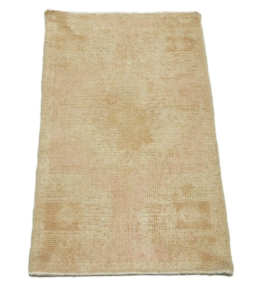 Overdyed Vintage Bej Eskitme Pamuk Yün El Dokuma Halısı 50x93 Agacan
