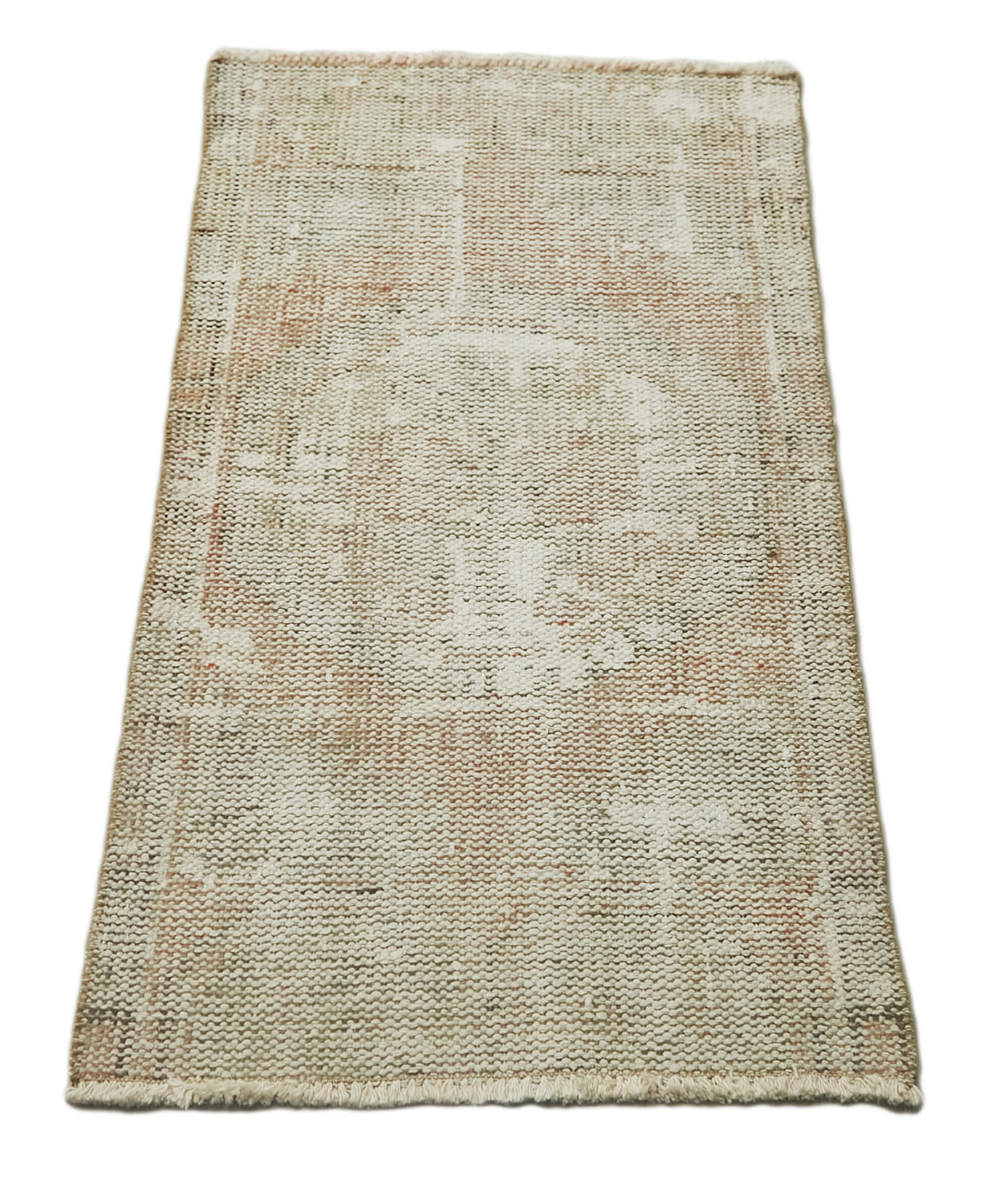 Overdyed Vintage Bej Eskitme Pamuk Yün El Dokuma Halısı 53x106 Agacan