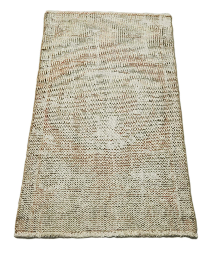 Overdyed Vintage Bej Eskitme Pamuk Yün El Dokuma Halısı 53x106 Agacan