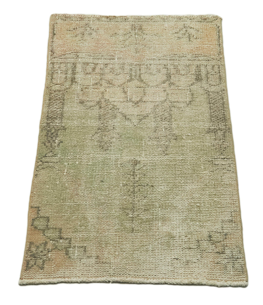 Overdyed Vintage Bej Eskitme Pamuk Yün El Dokuma Halısı 56x100 Agacan