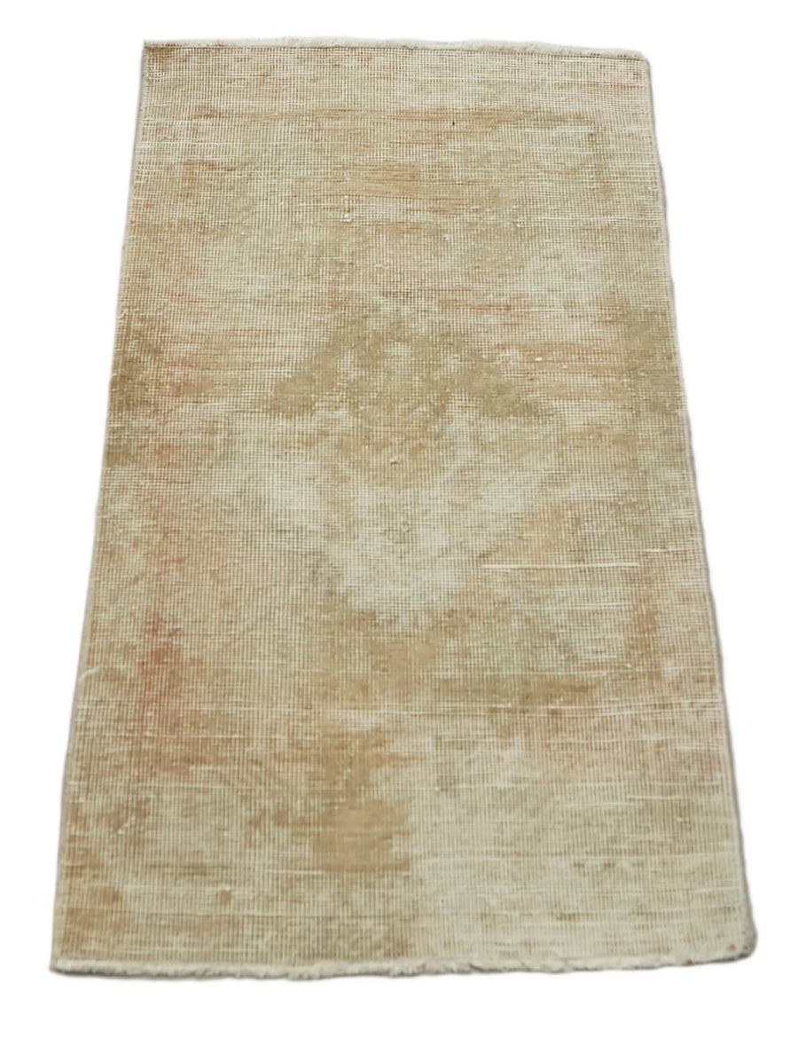 Overdyed Vintage Bej Eskitme Pamuk Yün El Dokuma Halısı 50x97 Agacan