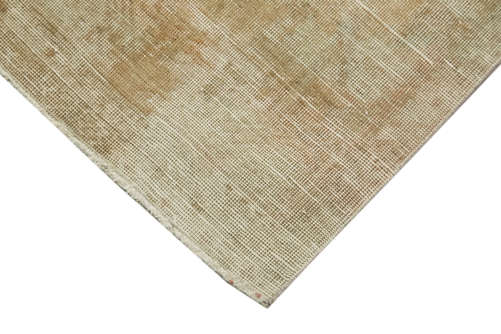 Overdyed Vintage Bej Eskitme Pamuk Yün El Dokuma Halısı 50x97 Agacan