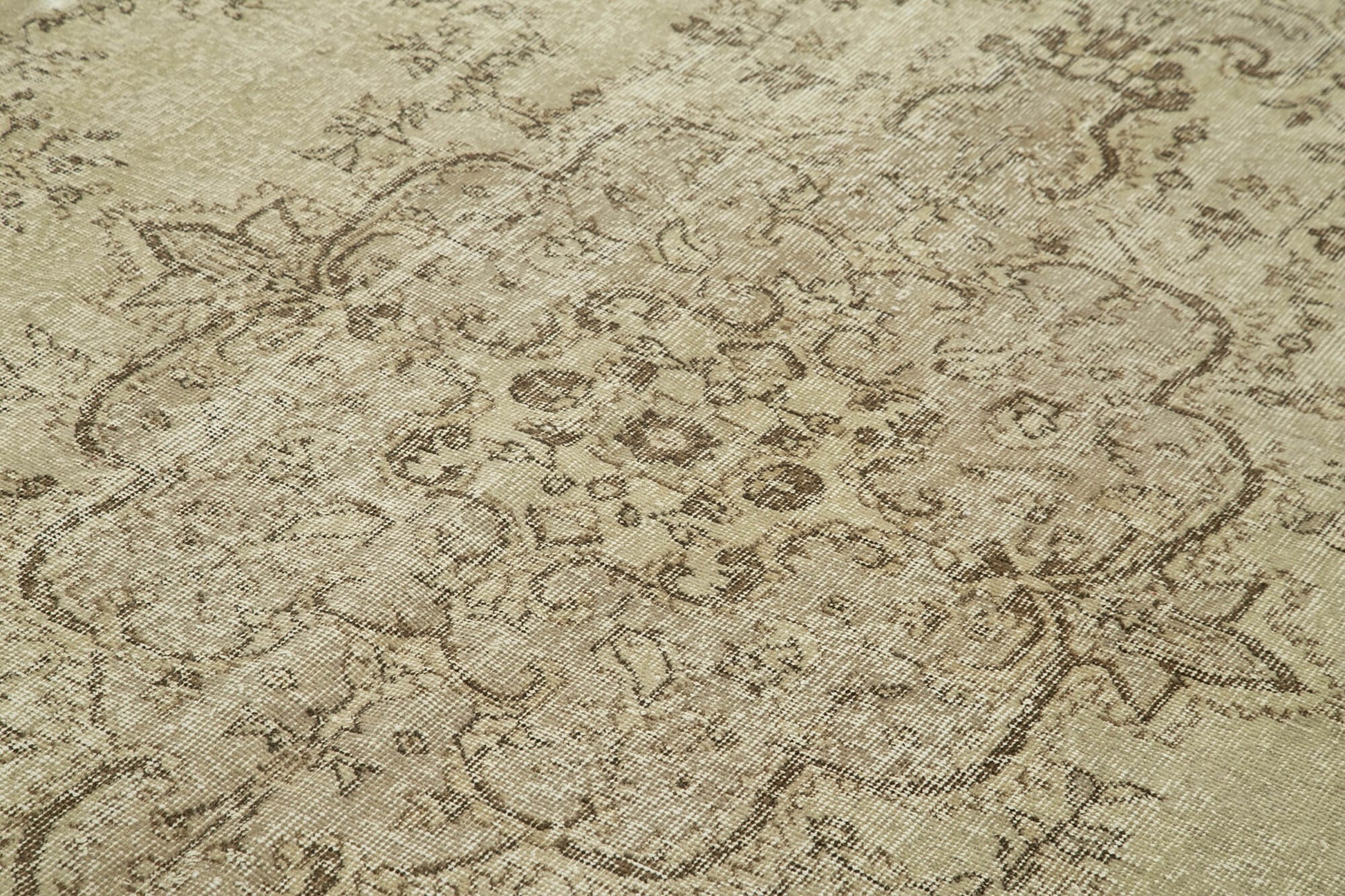 Vintage Bej Eskitme Pamuk Yün El Dokuma Halısı 200x308 Agacan