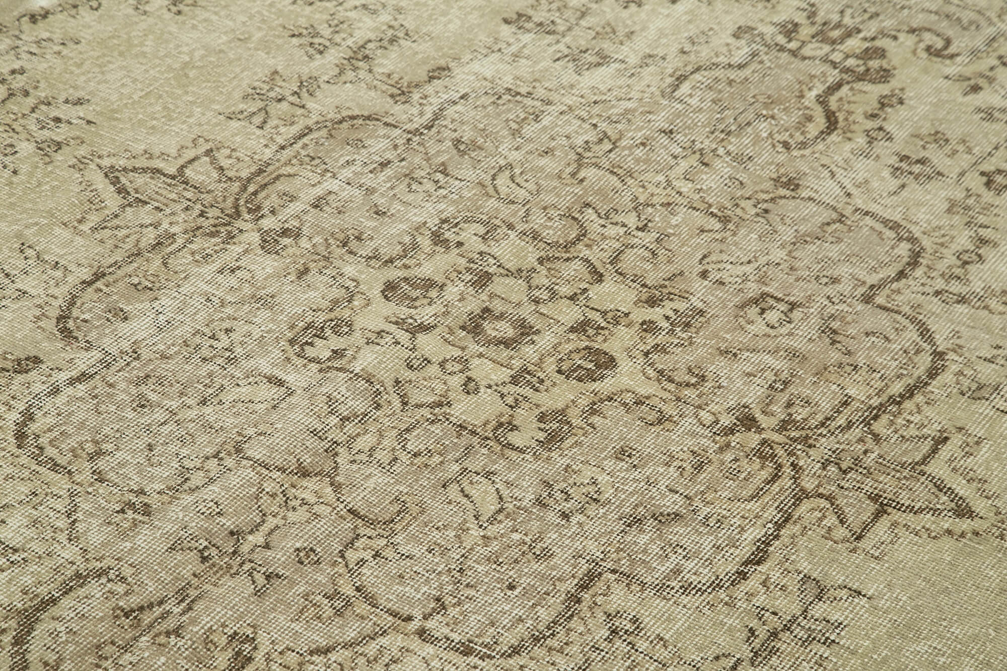 Vintage Bej Eskitme Pamuk Yün El Dokuma Halısı 200x308 Agacan