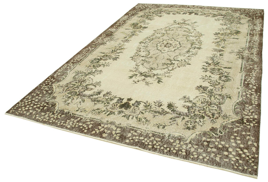 Vintage Bej Eskitme Pamuk Yün El Dokuma Halısı 209x309 Agacan