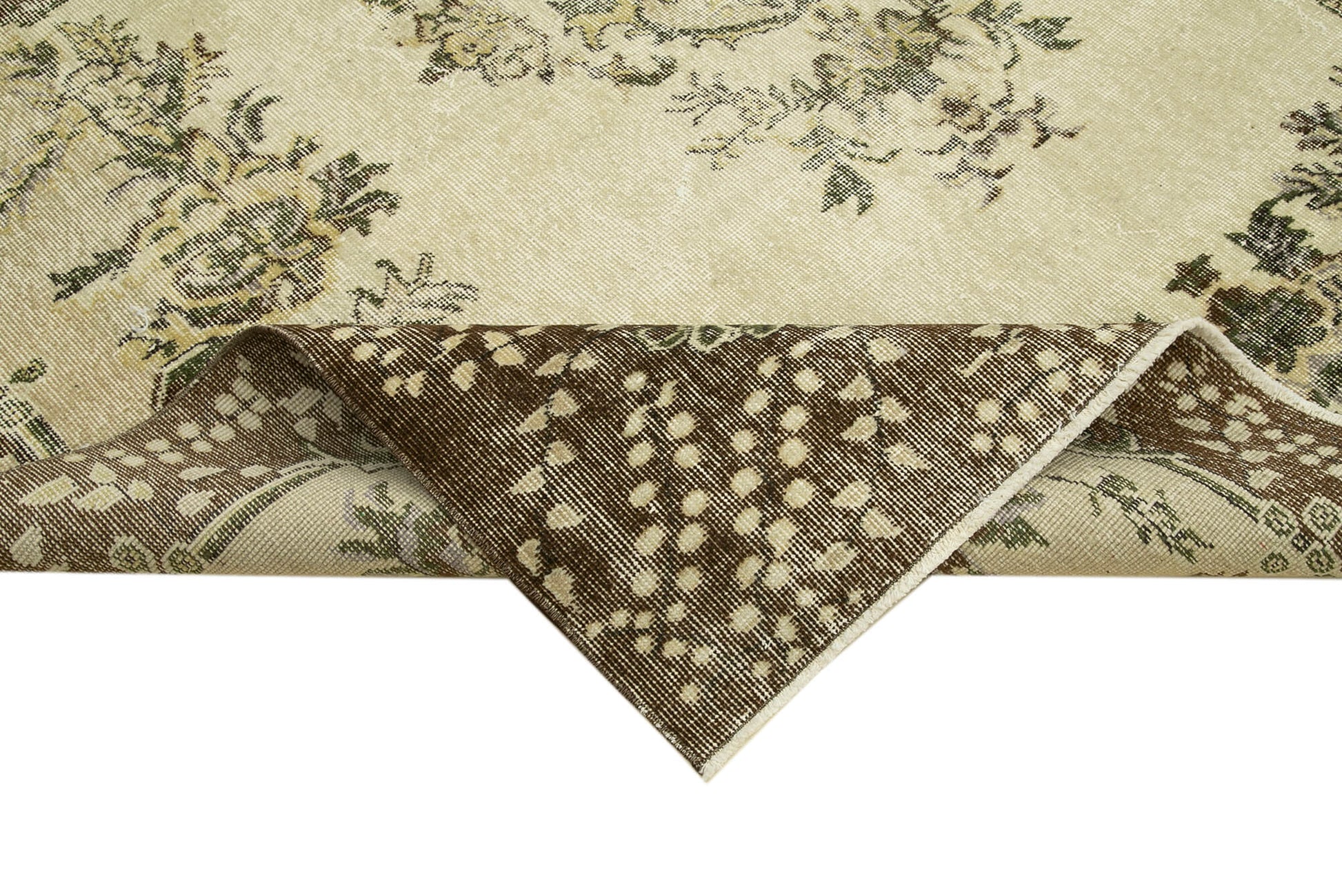 Vintage Bej Eskitme Pamuk Yün El Dokuma Halısı 209x309 Agacan