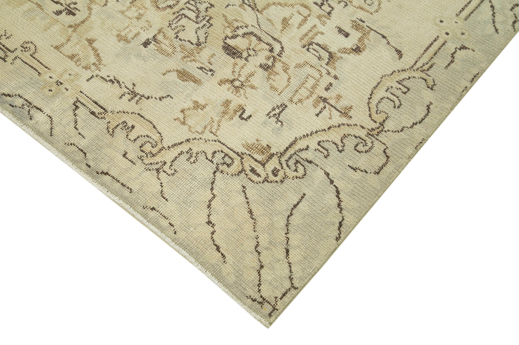 Vintage Bej Eskitme Pamuk Yün El Dokuma Halısı 183x295 Agacan