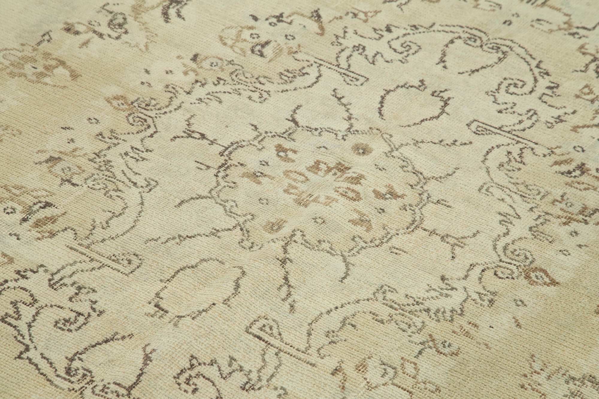 Vintage Bej Eskitme Pamuk Yün El Dokuma Halısı 183x295 Agacan