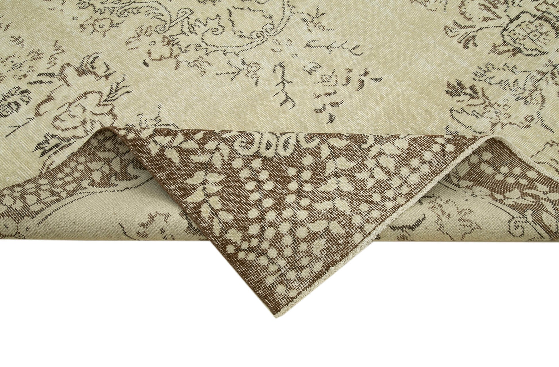 Vintage Bej Eskitme Pamuk Yün El Dokuma Halısı 188x301 Agacan