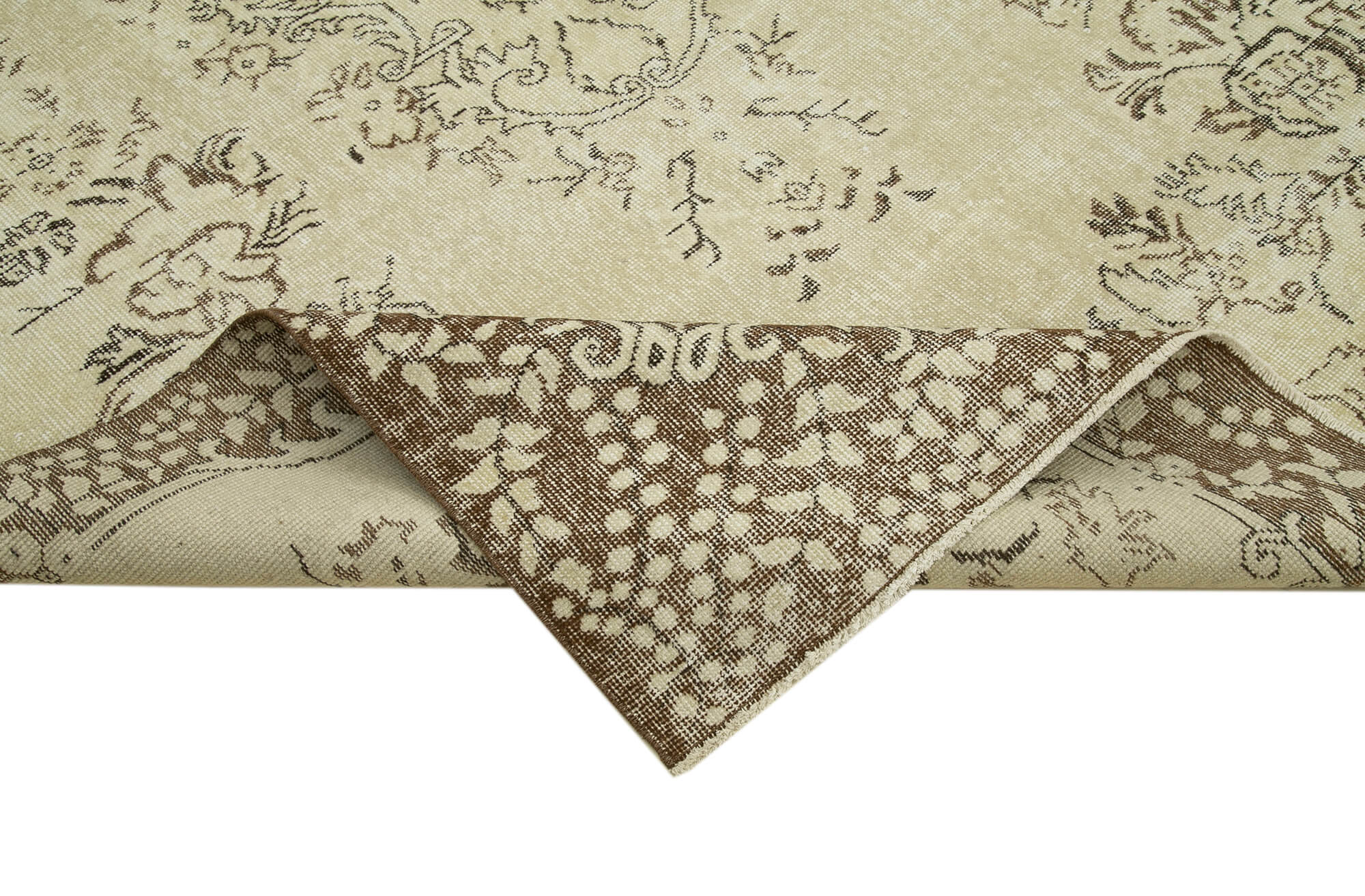 Vintage Bej Eskitme Pamuk Yün El Dokuma Halısı 188x301 Agacan