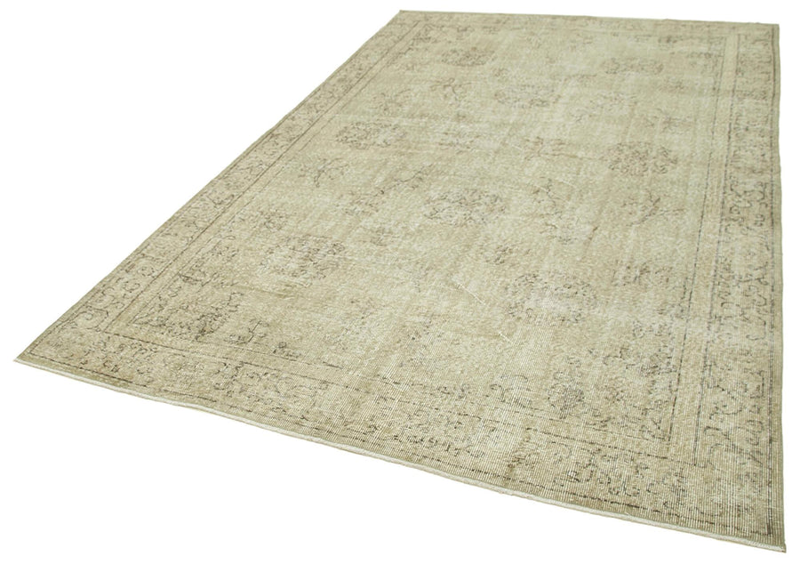Vintage Bej Eskitme Pamuk Yün El Dokuma Halısı 196x306 Agacan