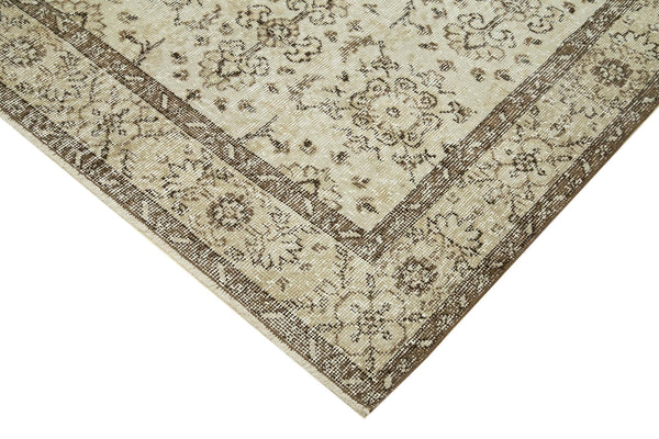 Vintage Bej Eskitme Pamuk Yün El Dokuma Halısı 188x303 Agacan