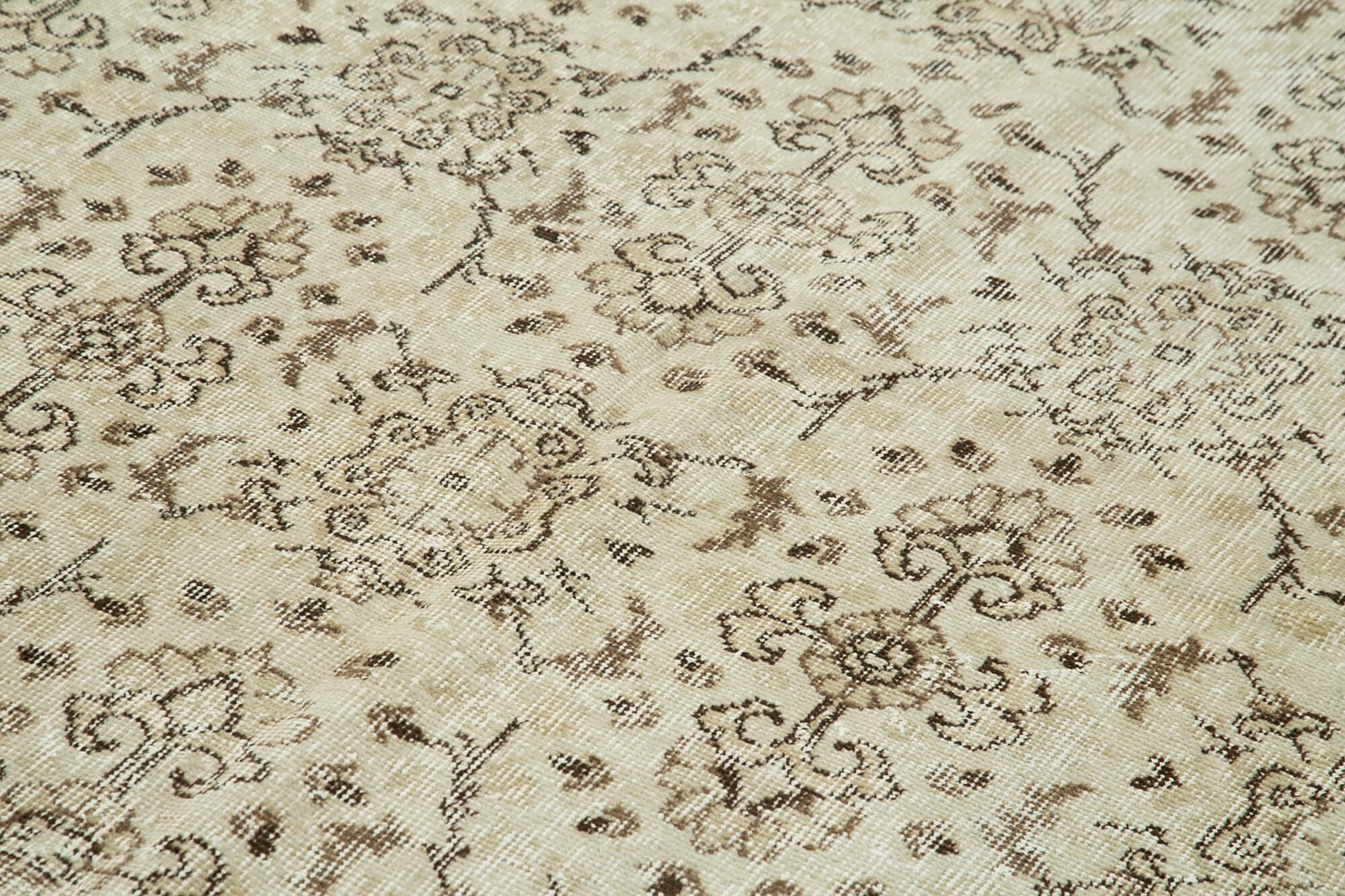 Vintage Bej Eskitme Pamuk Yün El Dokuma Halısı 188x303 Agacan