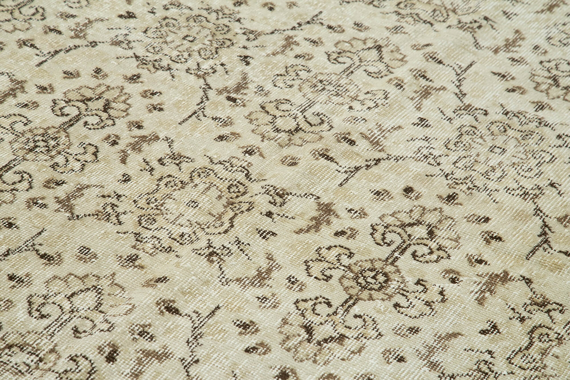 Vintage Bej Eskitme Pamuk Yün El Dokuma Halısı 188x303 Agacan