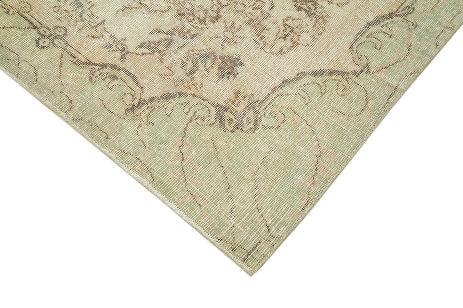 Vintage Bej Eskitme Pamuk Yün El Dokuma Halısı 195x303 Agacan