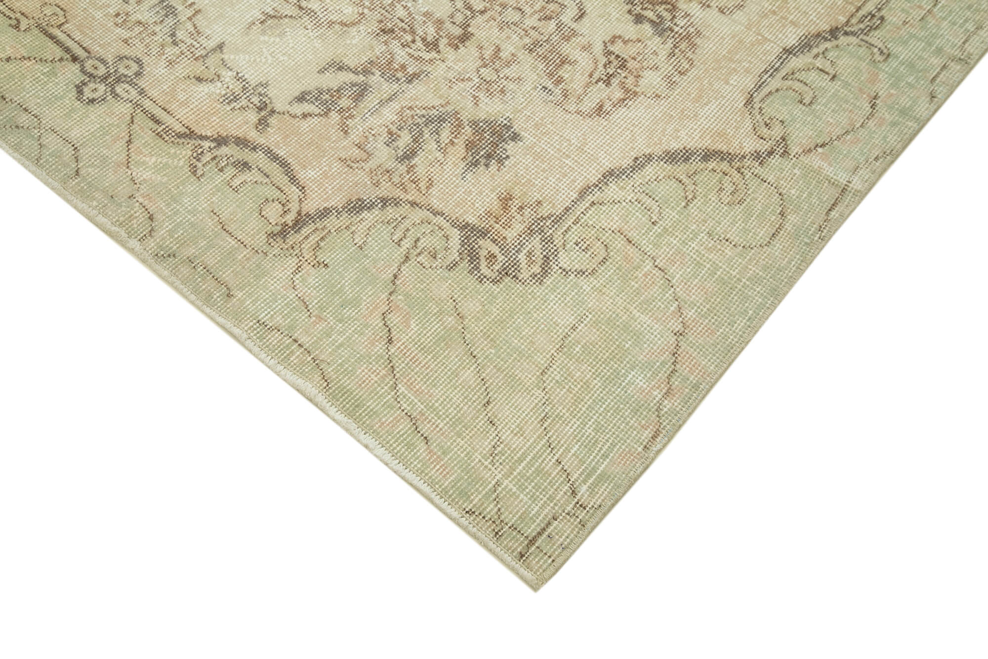 Vintage Bej Eskitme Pamuk Yün El Dokuma Halısı 195x303 Agacan