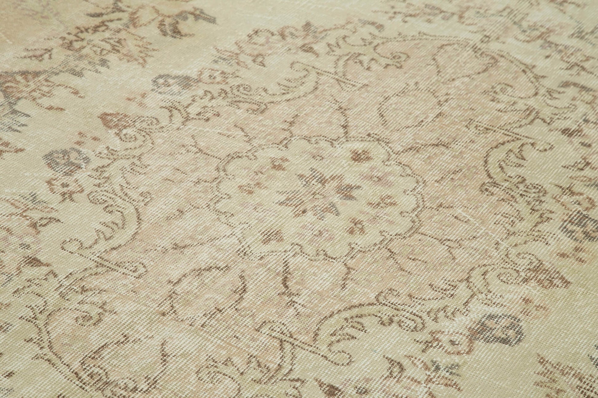 Vintage Bej Eskitme Pamuk Yün El Dokuma Halısı 195x303 Agacan