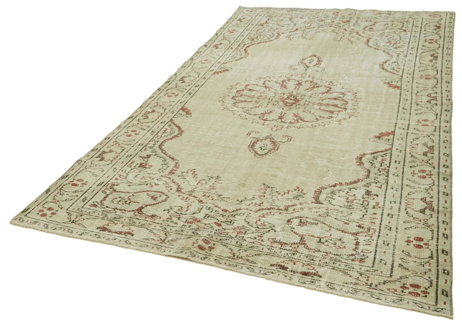 Vintage Bej Eskitme Pamuk Yün El Dokuma Halısı 180x320 Agacan