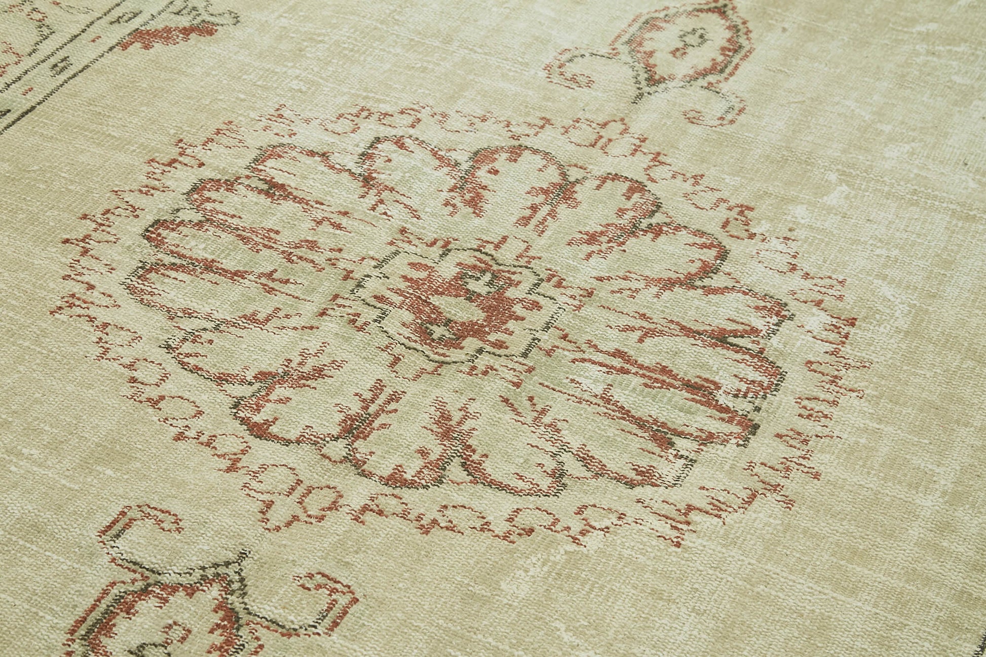 Vintage Bej Eskitme Pamuk Yün El Dokuma Halısı 180x320 Agacan