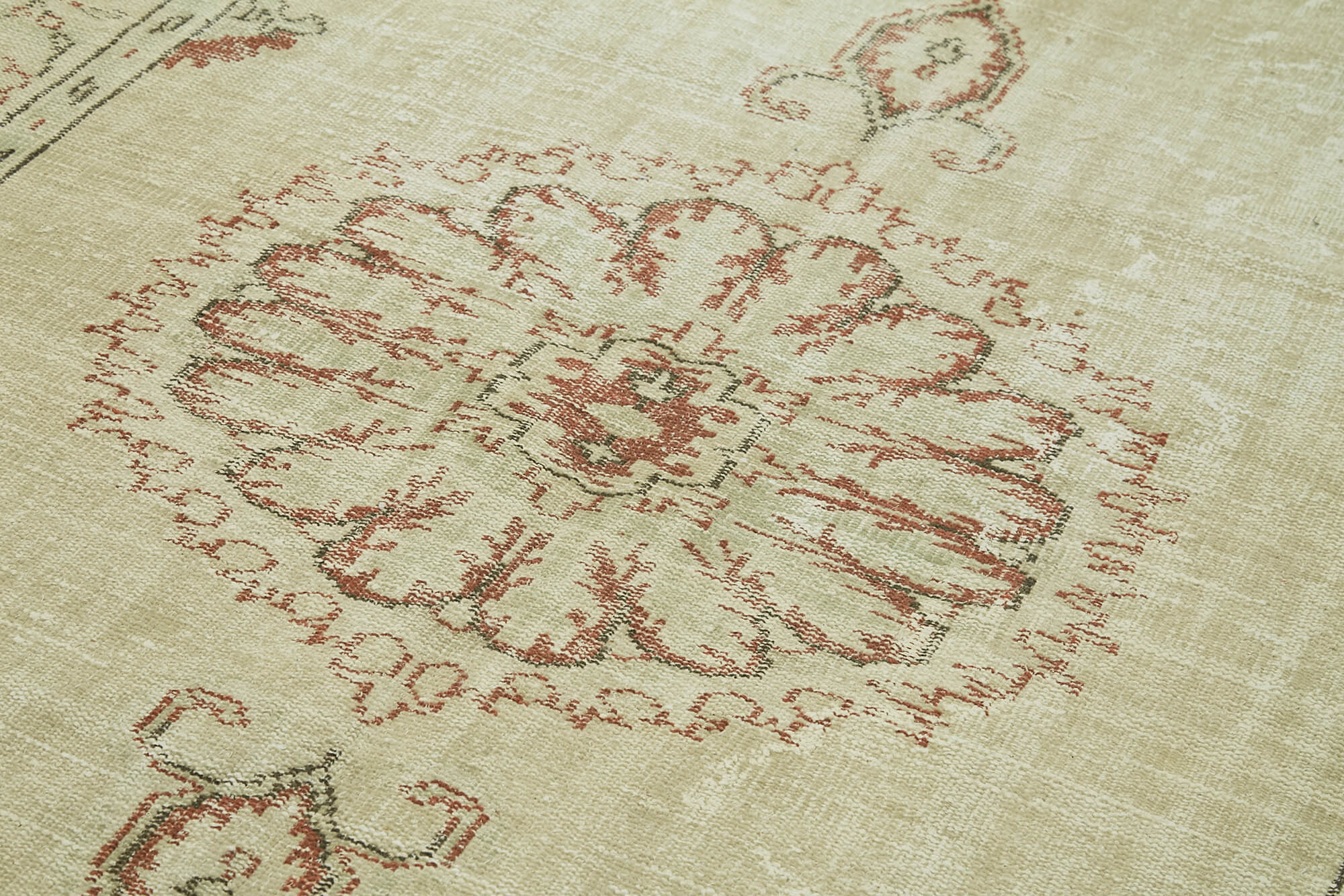 Vintage Bej Eskitme Pamuk Yün El Dokuma Halısı 180x320 Agacan