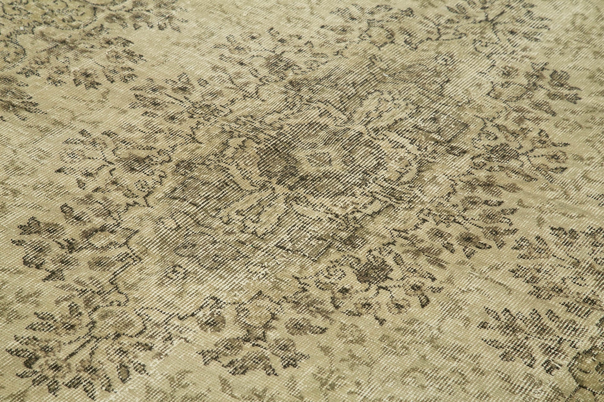 Vintage Bej Eskitme Pamuk Yün El Dokuma Halısı 200x298 Agacan