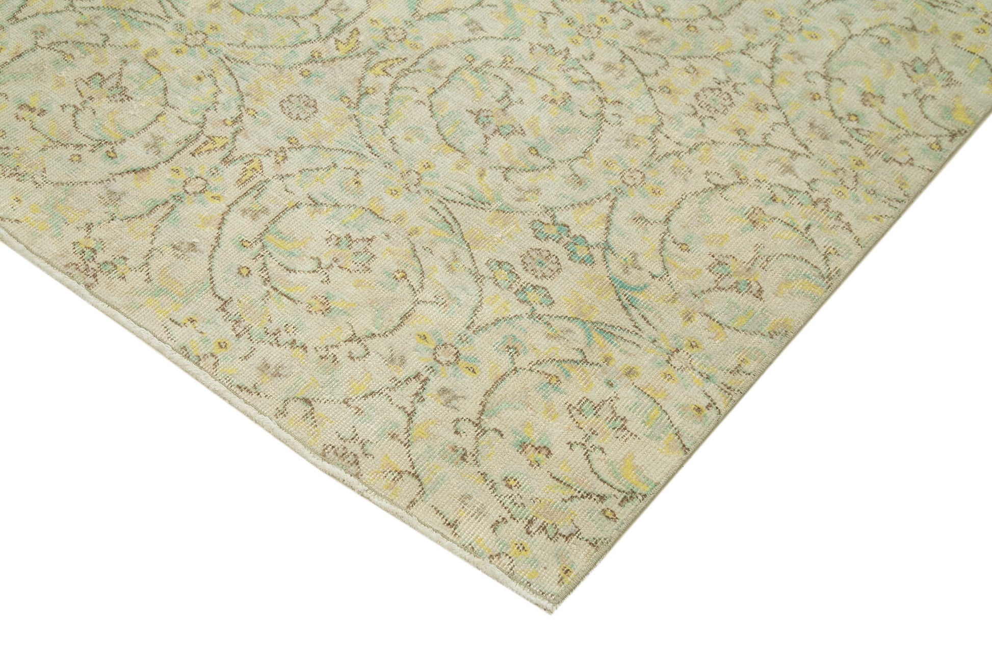 Vintage Bej Eskitme Pamuk Yün El Dokuma Halısı 206x284 Agacan