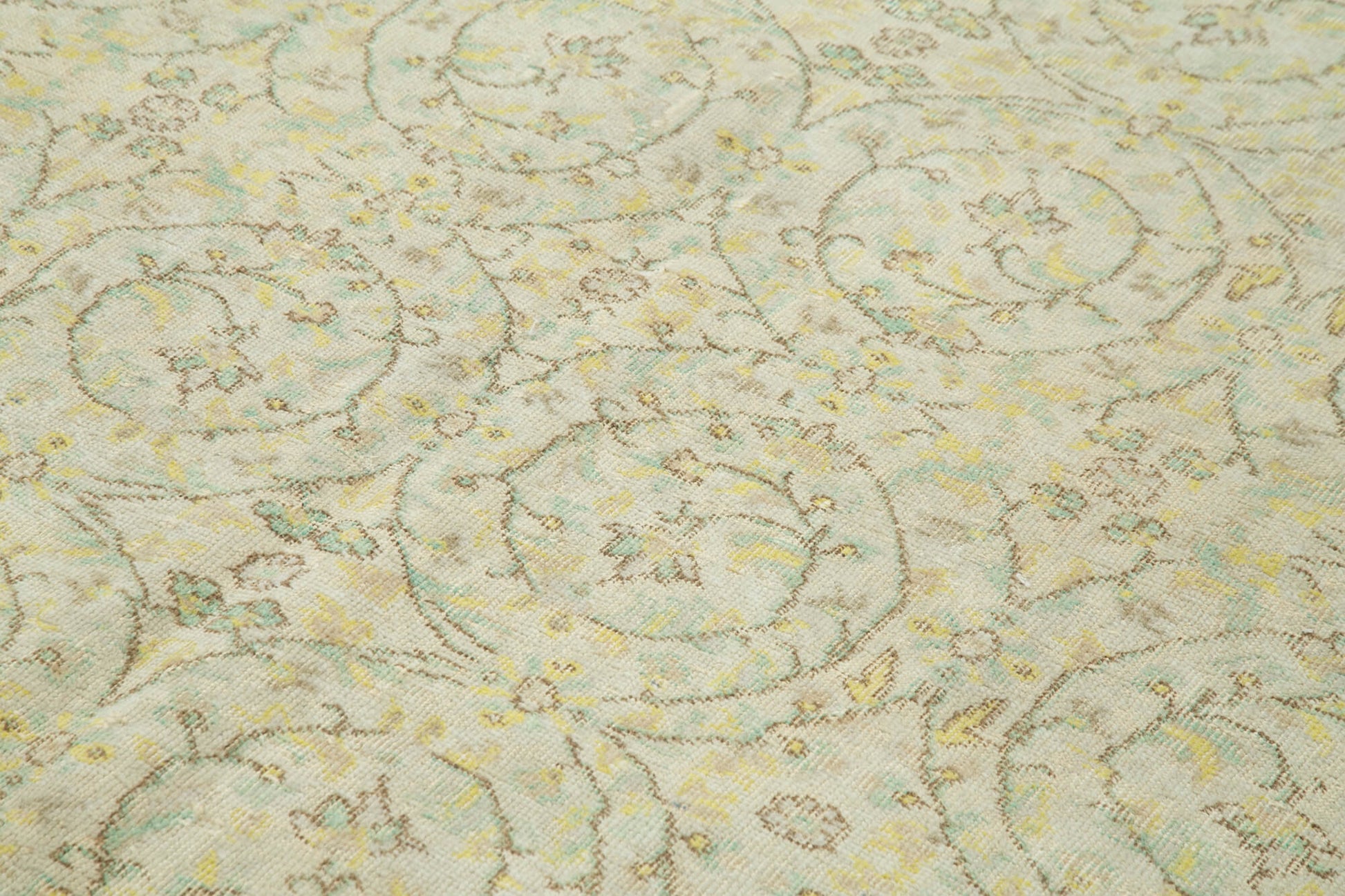 Vintage Bej Eskitme Pamuk Yün El Dokuma Halısı 206x284 Agacan