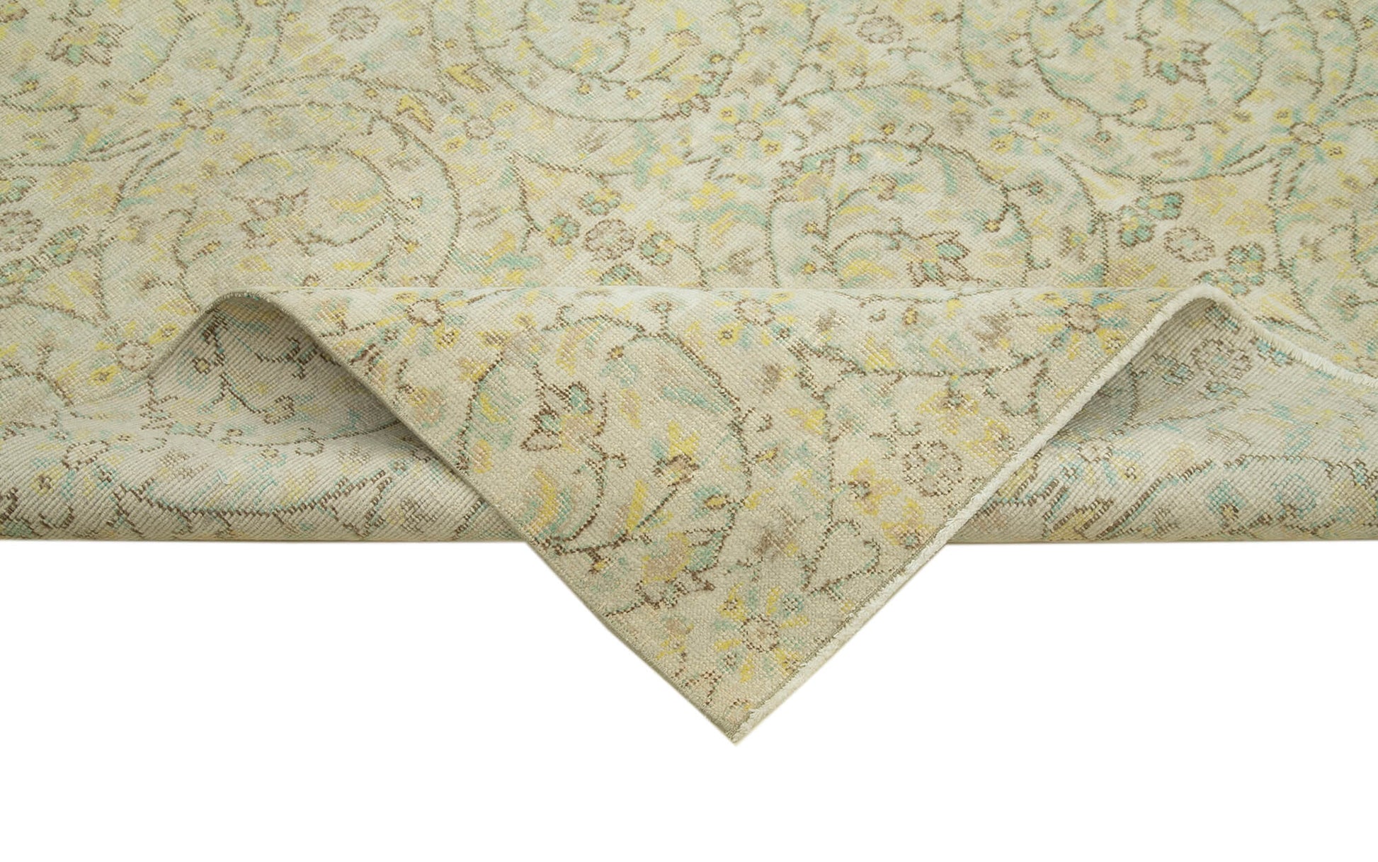 Vintage Bej Eskitme Pamuk Yün El Dokuma Halısı 206x284 Agacan