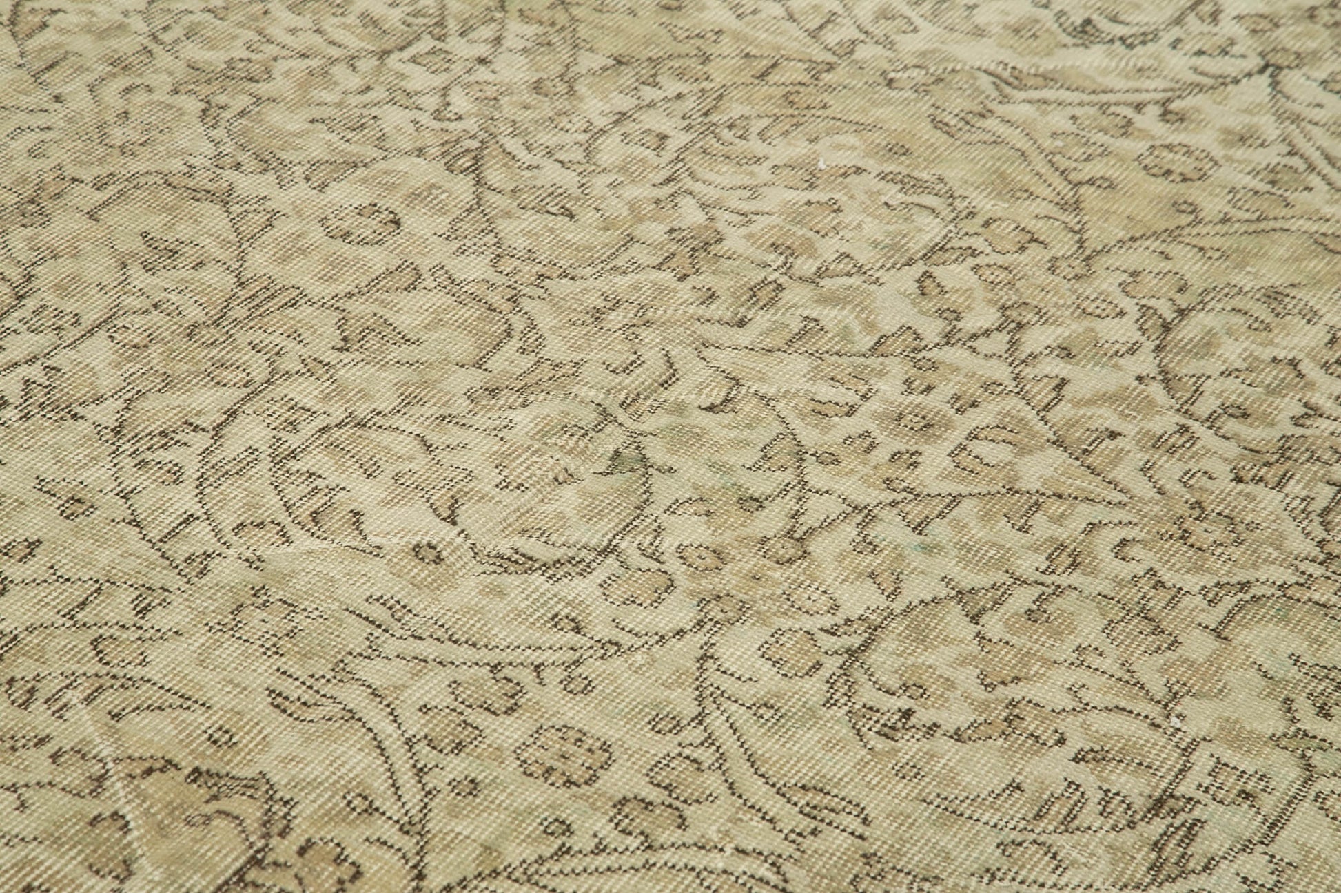 Vintage Bej Eskitme Pamuk Yün El Dokuma Halısı 188x296 Agacan